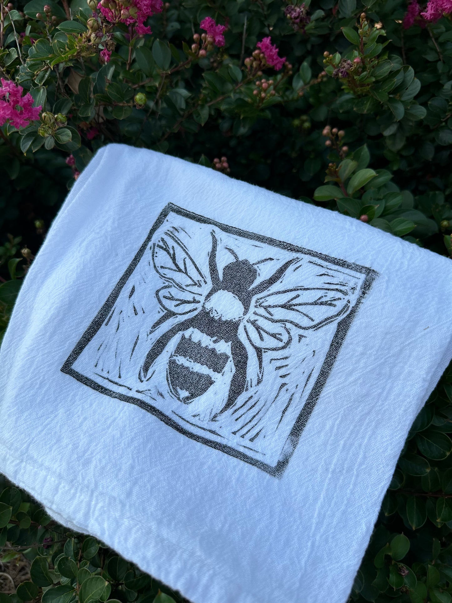 Bee Tea Towel - Hand Stamped