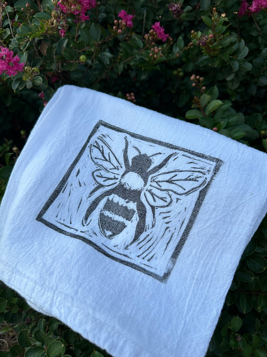 Bee Tea Towel - Hand Stamped